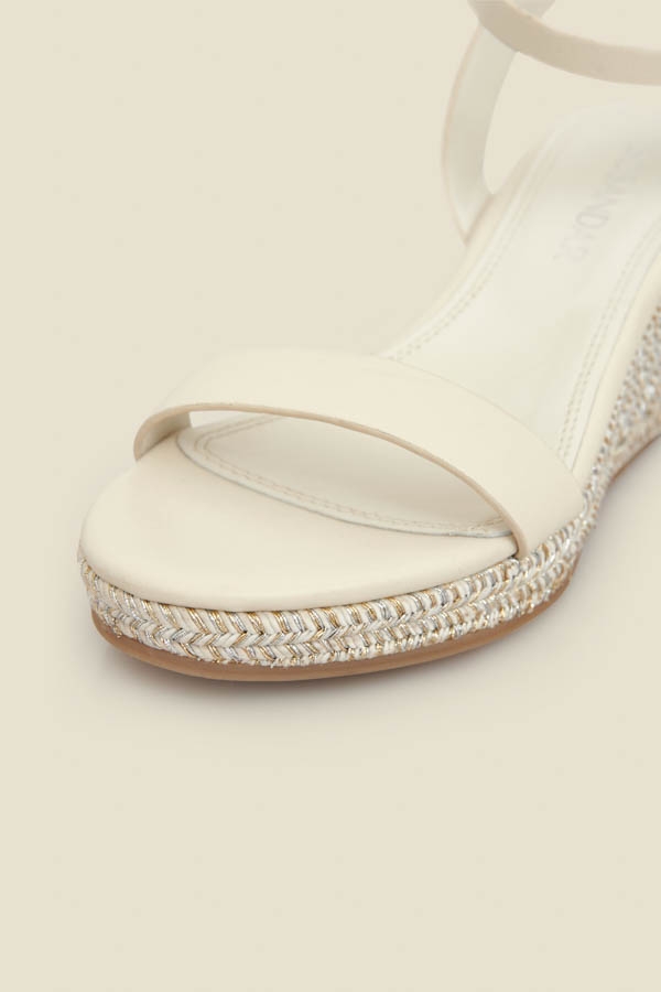 Ivory Leather Metallic Wedge Espadrilles
