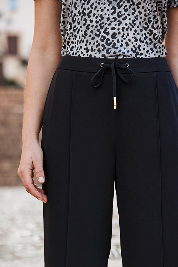 Black Wide Leg Tie Waist Trouser
