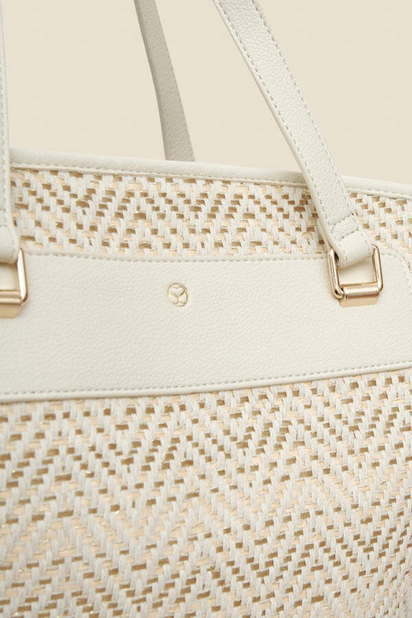 Ivory Metallic Fleck Chevron Woven Beach Bag