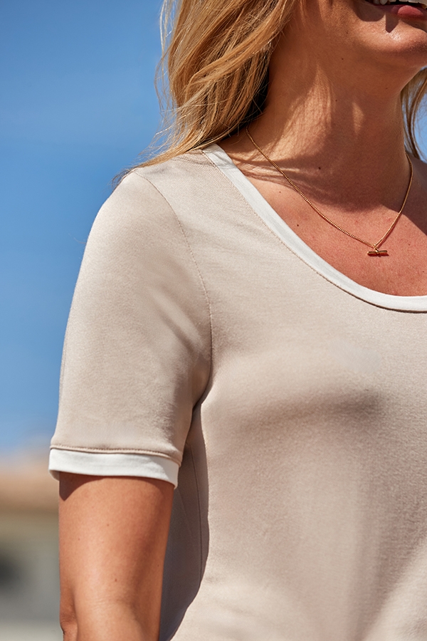 Champagne Metallic Top With White Contrast Trim