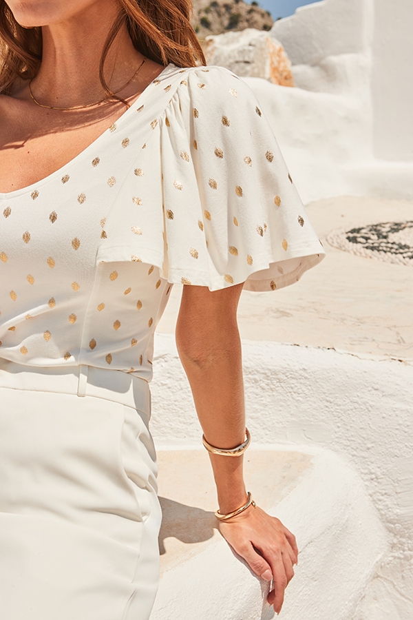 Ivory & Gold Metallic Fleck Print Top