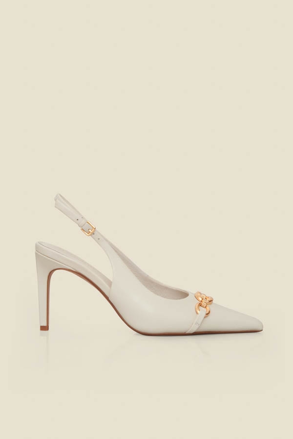 Ecru Chain Detail Slingback Court Shoe