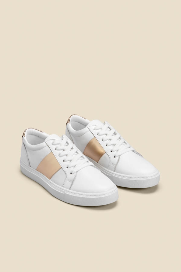 India Gold Side Stripe Detail Leather Trainers