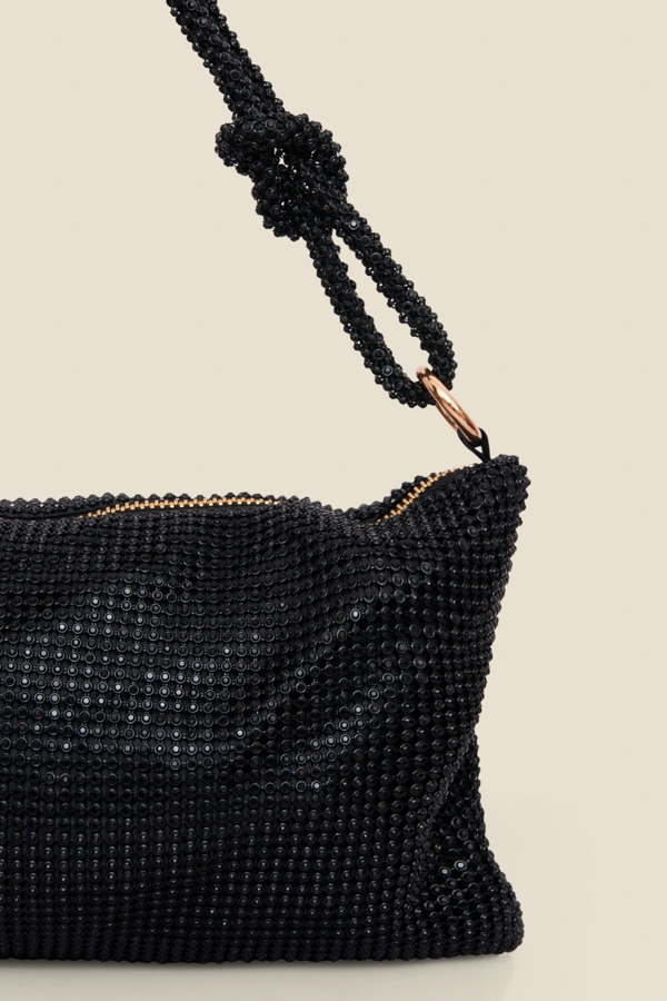 Black Rhinestone Knot Detail Bag
