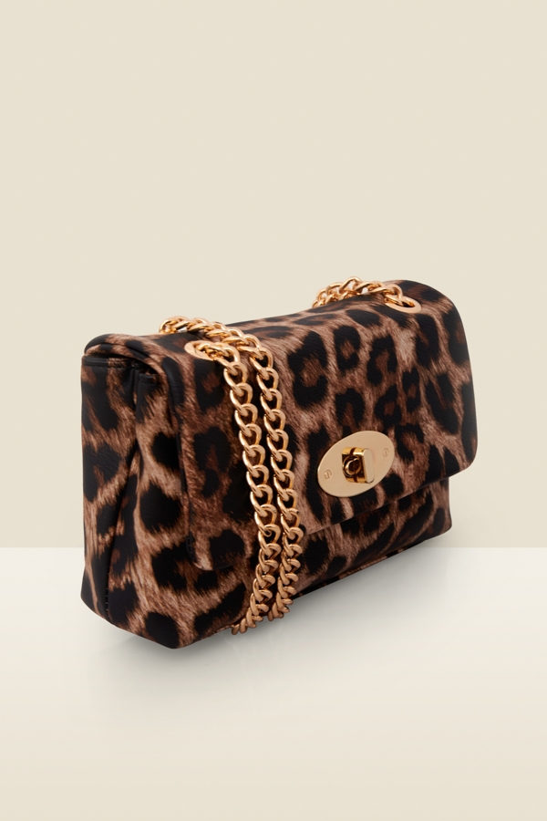 Leopard Print Clasp Detail Cross Body Bag