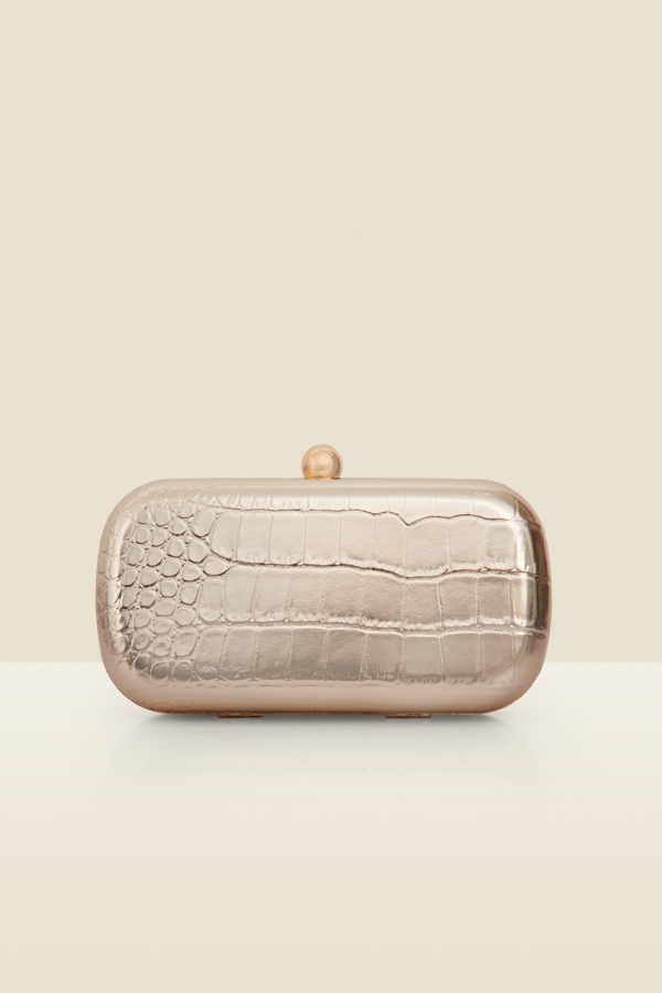 Gold Croc Effect Clutch Bag
