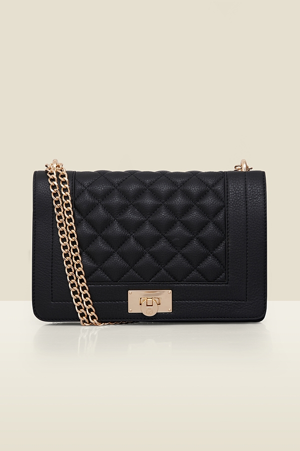 Black Leather Quilted Shoulder Bag