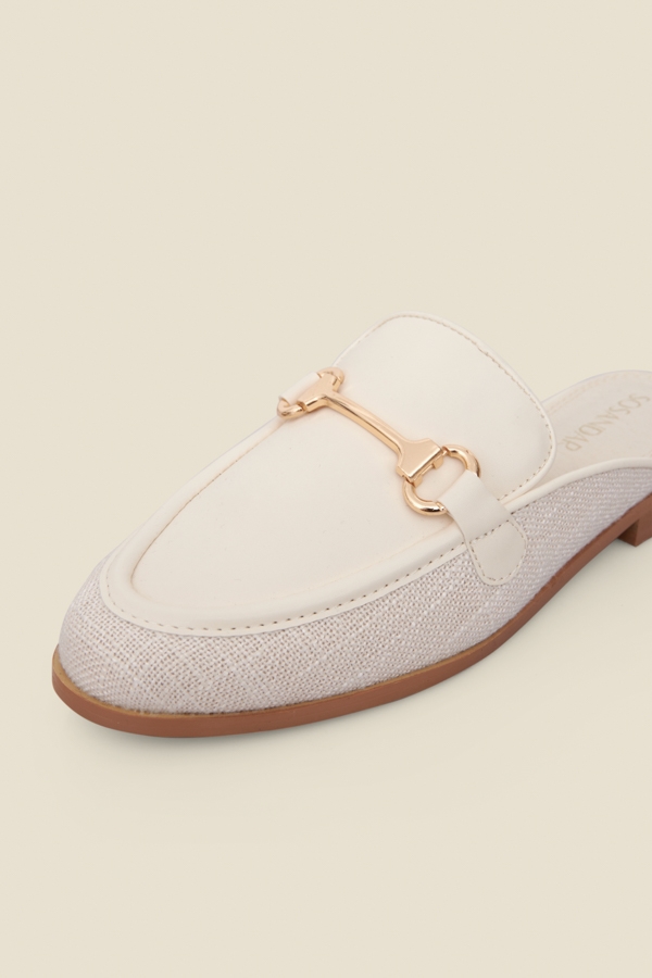 Ecru Gold Snaffle Trim Mule Loafer