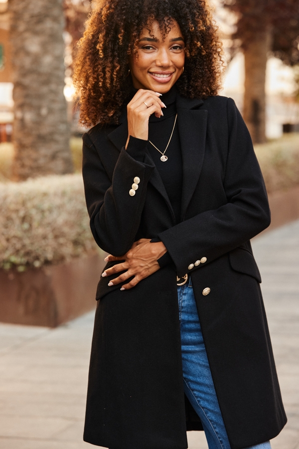 Black Gold Button Detail Coat