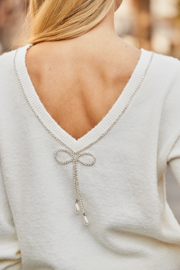 Cream Diamante Bow Back Jumper