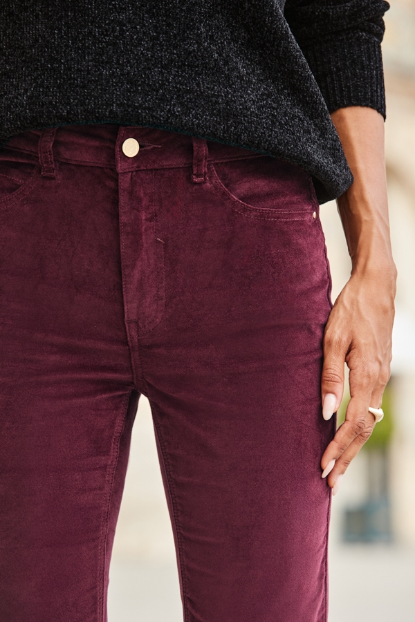 Burgundy Velvet Kick Flare Jeans