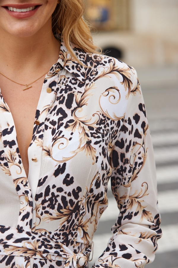 Natural WOW Print Belted Shirt Dress