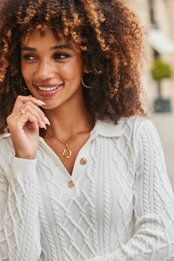 Cream Cable Knit Collared Jumper