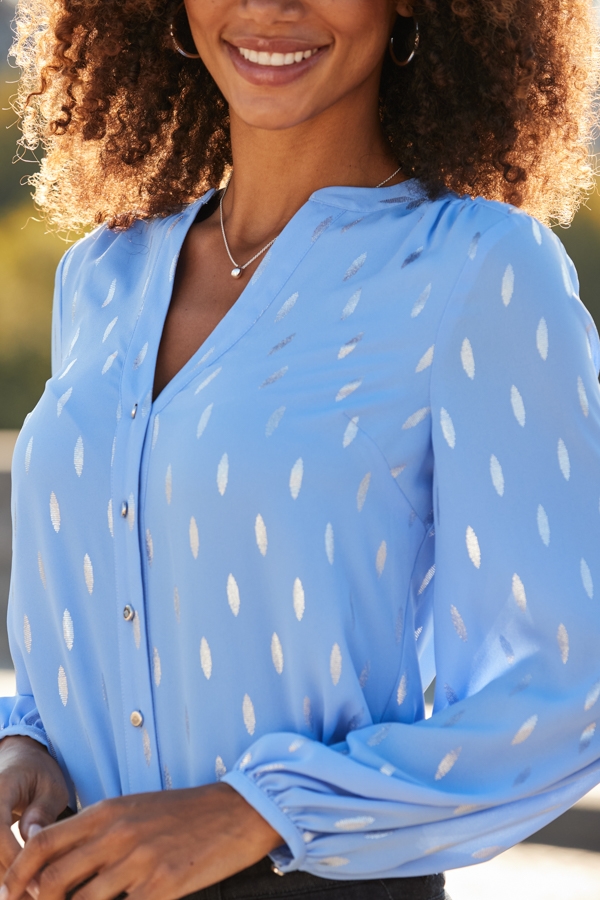 Soft Blue Metallic Fleck Detail Blouse