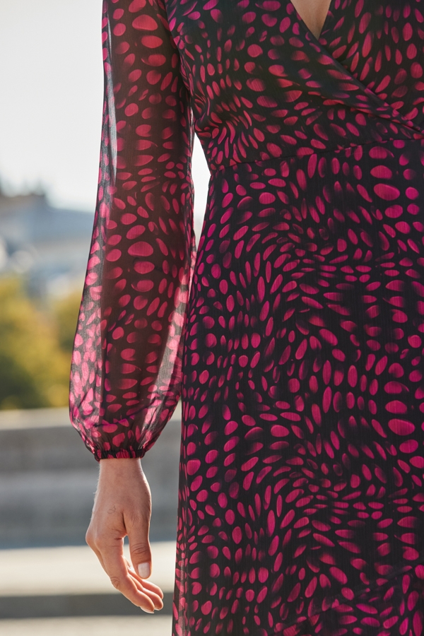 Pink & Black Élégance Print Faux Wrap Dress