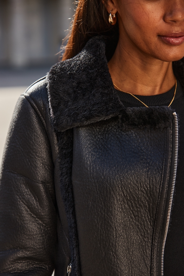 Black Faux Shearling Aviator Jacket