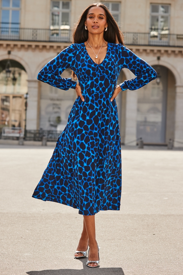 Blue Morocco Print Split Detail Dress