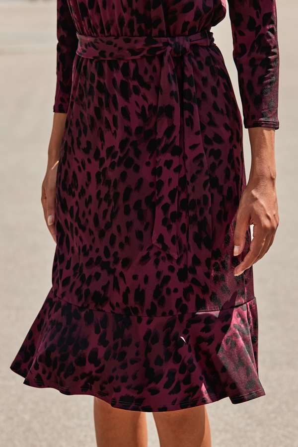 Burgundy Animal Print Fit & Flare Dress