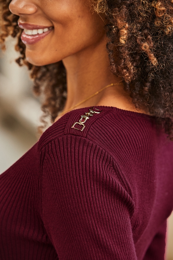 Burgundy Belted Knitted Midi Dress