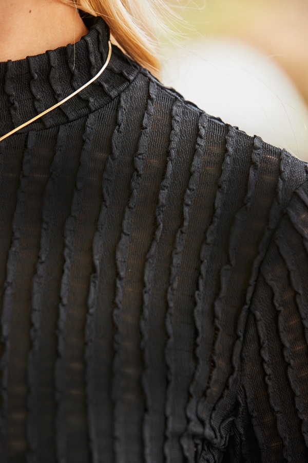 Black Textured Roll Neck Top