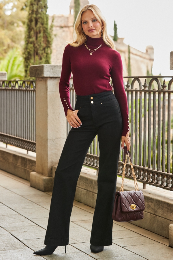 Burgundy Roll Neck Jumper