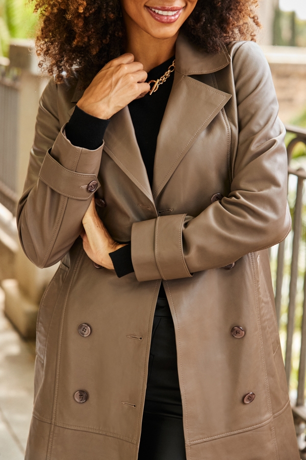 Taupe Premium Leather Trench Coat