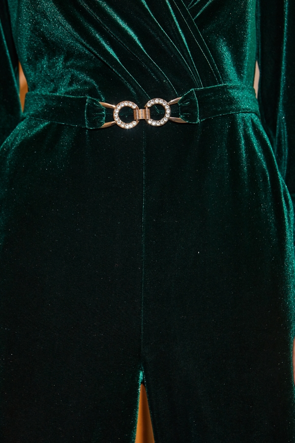 Emerald Green Velvet Wrap Jumpsuit
