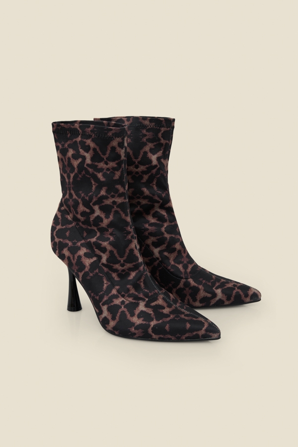 Leopard Print Flared Heel Sock Boots