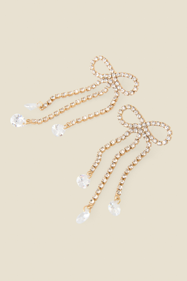 Gold Bow Diamante Detail Earring