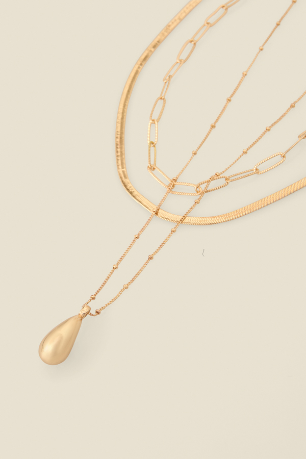 Gold Layered Tear Drop Pendant Necklace