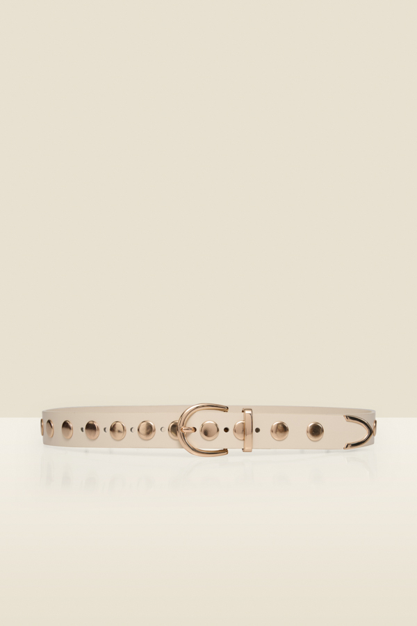 Cream Leather Western Studded Waist Belt