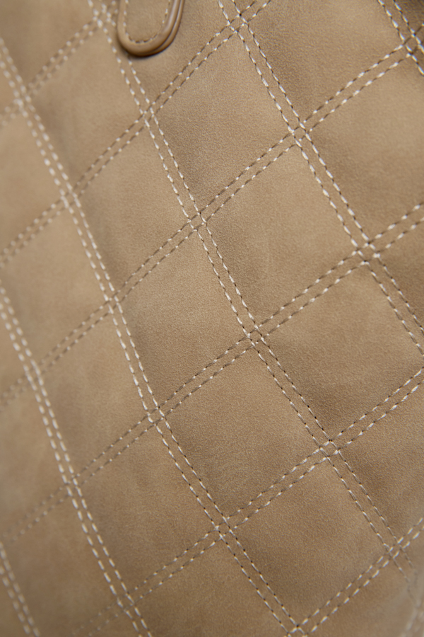 Taupe Faux Suede Quilted Tote Bag