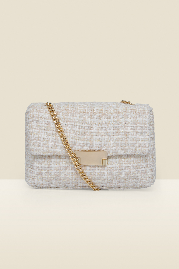 Cream Boucle Chain Strap Cross Body Bag