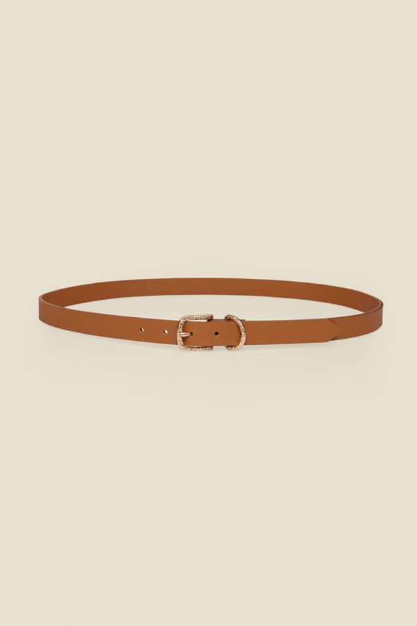Tan Leather Belt With Gold Buckle
