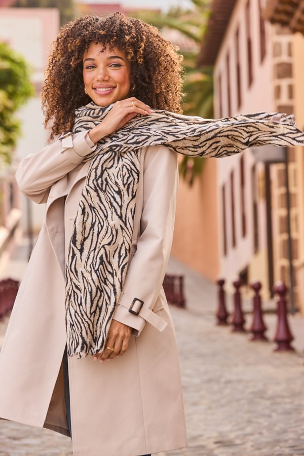 Natural & Metallic Gold Animal Print Scarf