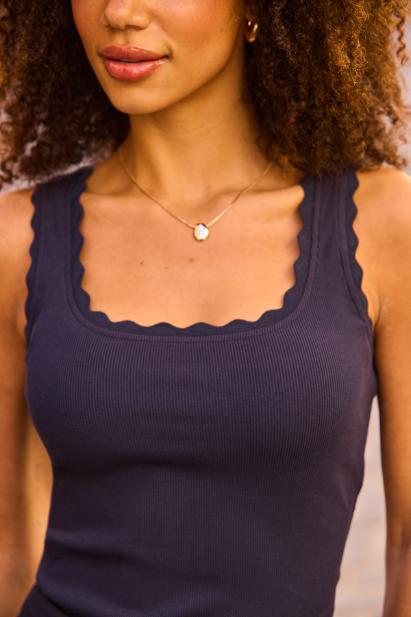 Navy Blue Scallop Edge Rib Vest