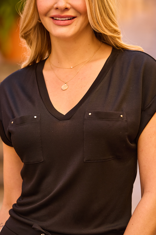 Black V Neck Utility T-Shirt