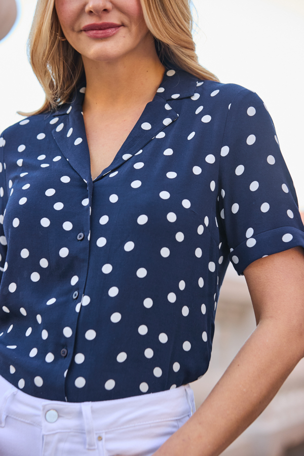 Navy Blue & White Spot Print Shirt