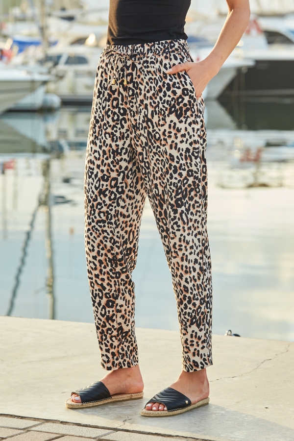 Leopard Print Relaxed Tapered Trouser With Pockets