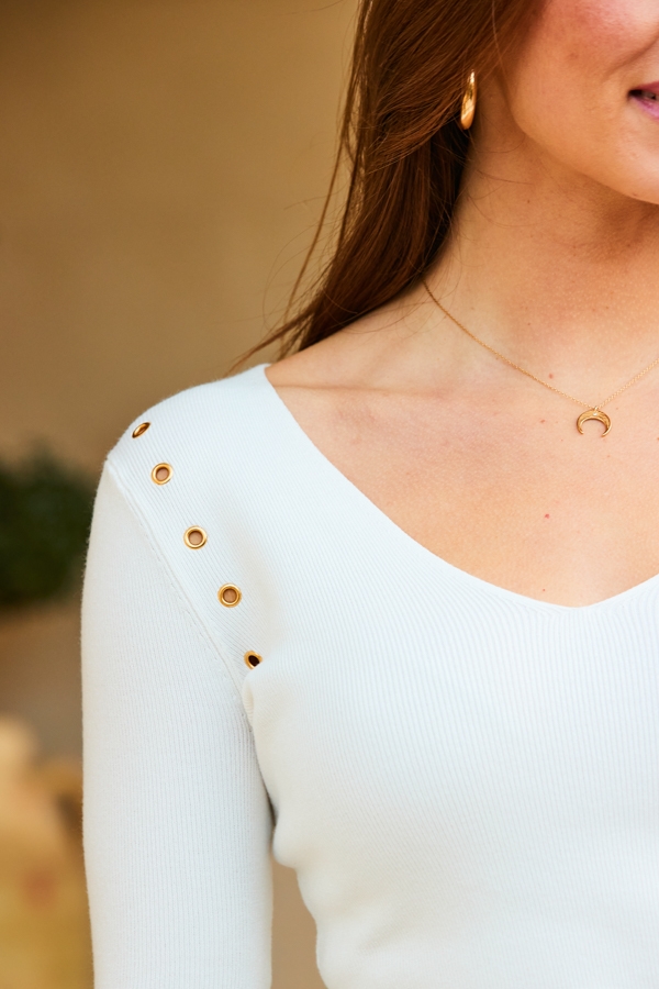 Ivory Eyelet Shoulder Detail Knitted Top