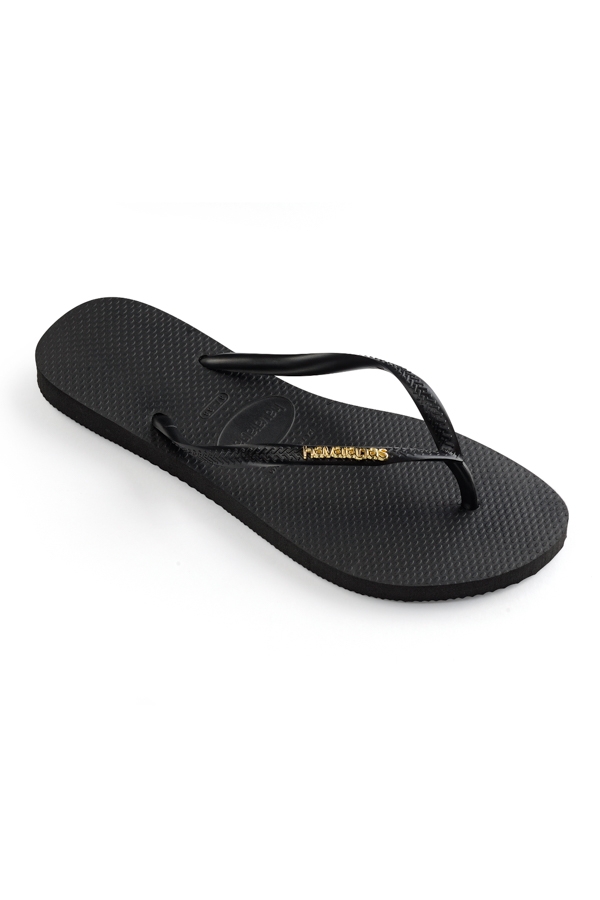 Havaianas Black & Gold Metallic Detail Slim Flip Flops