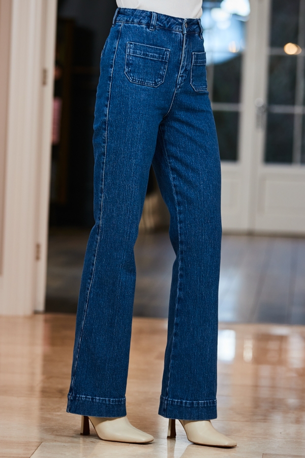 Mid Blue Wide Leg Pocket Detail Jeans