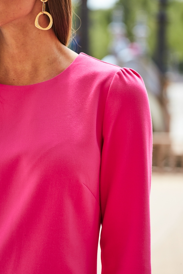 Hot Pink Ruched Shoulder Shift Dress
