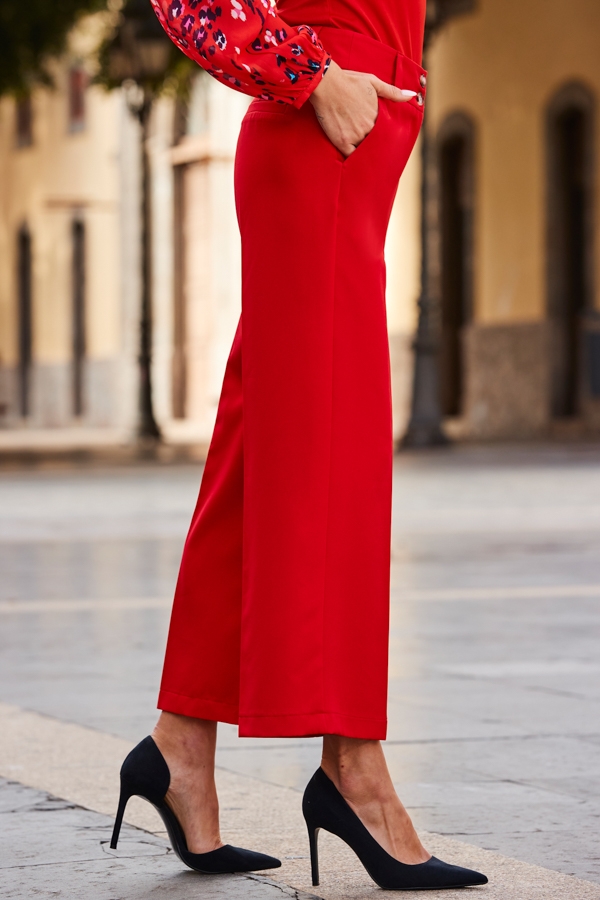 Red Culotte Trousers With Pockets