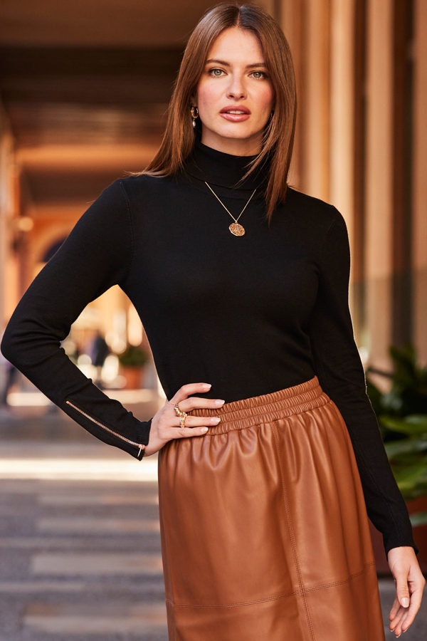 Tan Faux Leather Stretch Waist Skirt