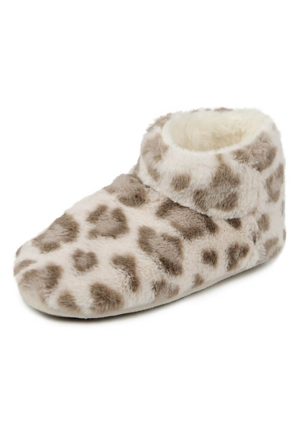 Natural Leopard Print Totes Faux Fur Boot Slippers