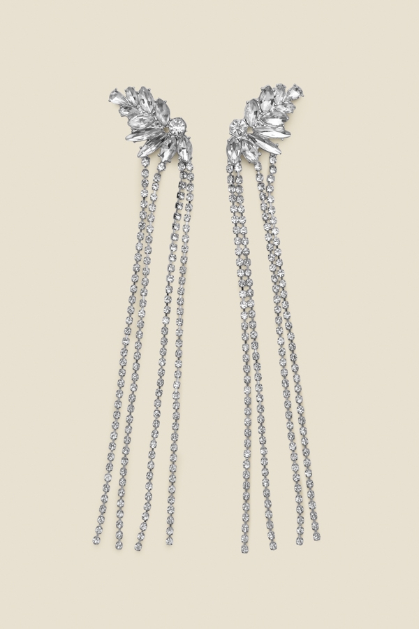 Silver Rhinestone Detail Diamante Drop Earrings