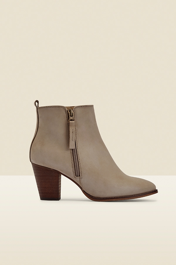 April Grey Leather Zip Heeled Ankle Boot