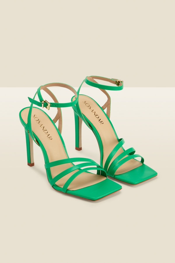 Adelaide Green Leather Multi Strap Square Toe Sandal