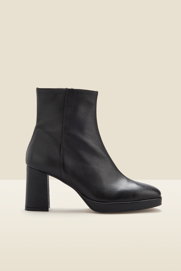 Naomi Black Leather Block Heel Platform Ankle Boot